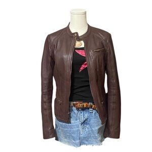 black rivet brown genuine leather jacket size M